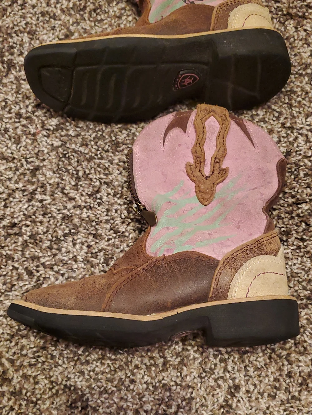 Girls Ariat Zip Up Cowgirl Boots Sz 8